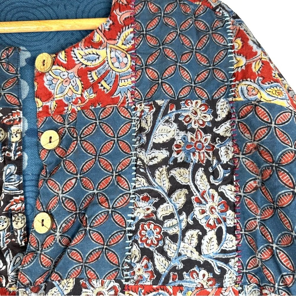 Reversible Button Up Patchwork‎ & Embroidered Jacket Lightweight Office - Picture 8 of 13